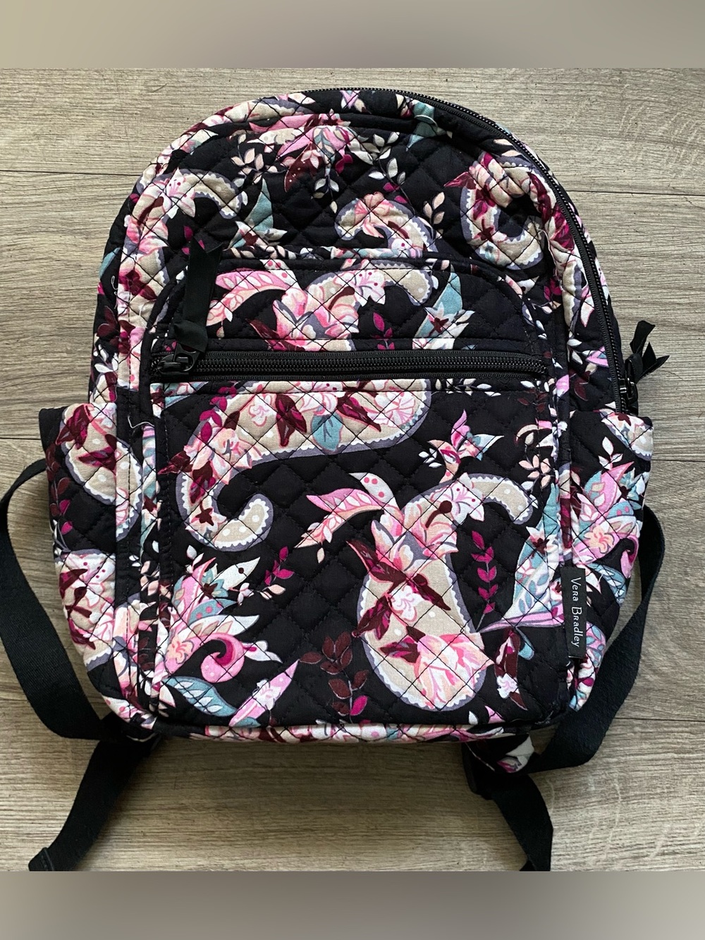 Vera Bradley Black Quilted Botanical  Paisley Mini Backpack
